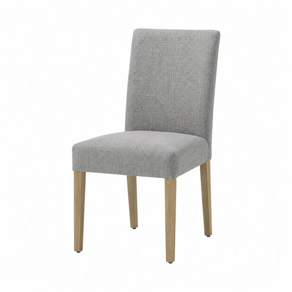 Chaise de salle à manger rembourrée sans accoudoirs assise rectangulaire polyester gris clair hêtre massif naturel 44 x 56 x 98 cm