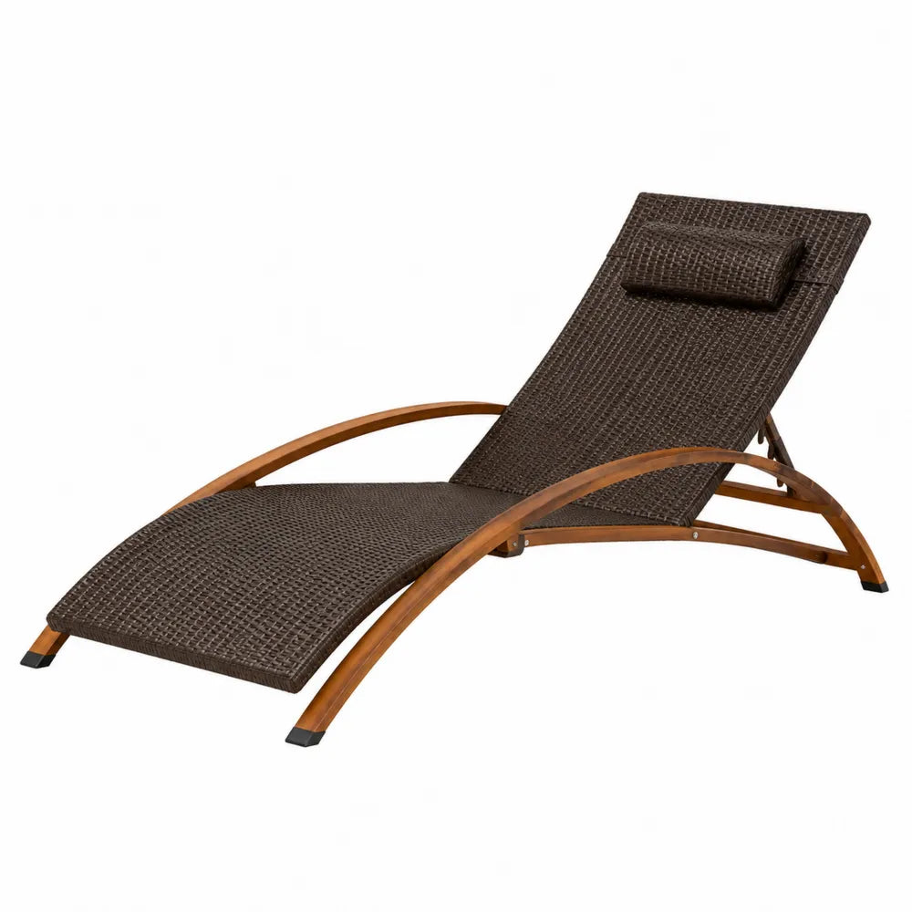 Bain de soleil d’extérieur inclinable 195 x 70 x 88 cm résine tressée PE marron cadre en acacia massif
