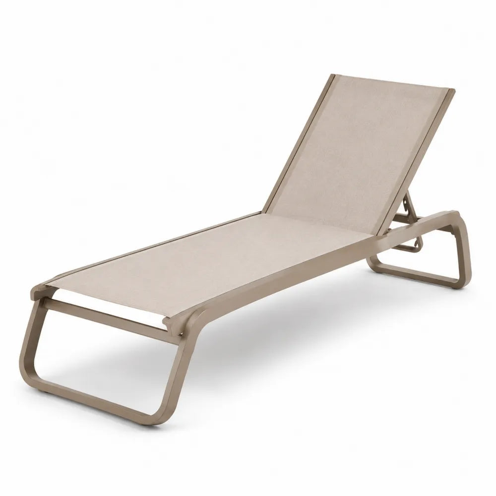 Bain de soleil de jardin réglable en textilène beige et aluminium taupe 190 x 65 x 88 cm