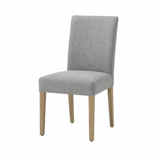 Chaise de salle à manger rembourrée sans accoudoirs assise rectangulaire polyester gris clair hêtre massif naturel 44 x 56 x 98 cm