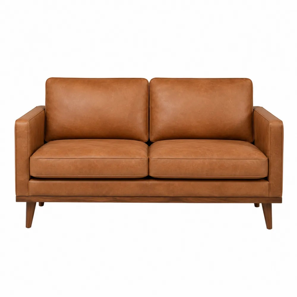 Canapé droit 2 places 170 x 82 x 83 cm revêtement PU cognac structure bois pieds bruns