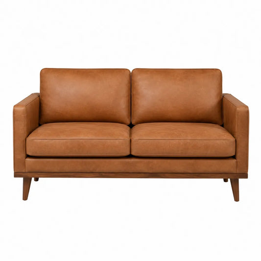 Canapé droit 2 places 170 x 82 x 83 cm revêtement PU cognac structure bois pieds bruns