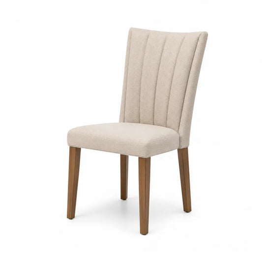Chaise de salle à manger rembourrée sans accoudoirs 48 x 60 x 102 cm tissu polyester hévéa massif beige naturel