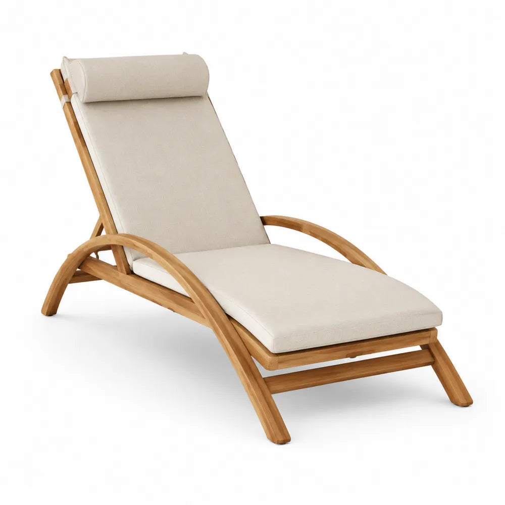Bain de soleil d’extérieur réglable 198 x 72 x 88 cm acacia massif coussin polyester écru