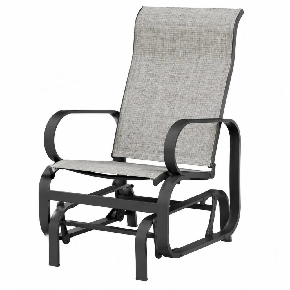 Fauteuil à bascule d’extérieur 66 x 90 x 103 cm textilène gris cadre acier noir avec accoudoirs