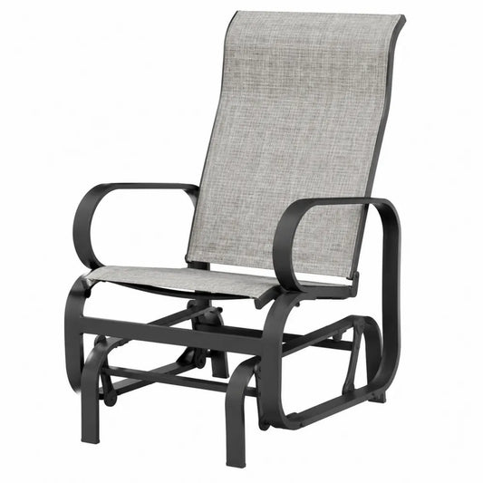 Fauteuil à bascule d’extérieur 66 x 90 x 103 cm textilène gris cadre acier noir avec accoudoirs