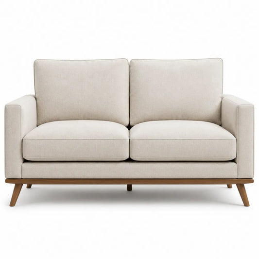 Canapé droit 2 places 150 x 82 x 85 cm tissu polyester écru base en hévéa naturel
