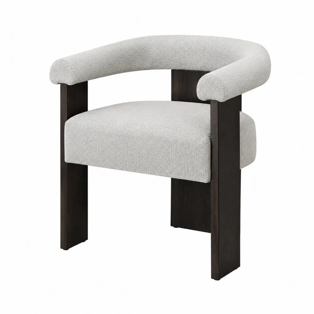 Chaise de salle à manger avec accoudoirs en tissu bouclé polyester beige et hévéa massif brun foncé 66 x 60 x 78 cm