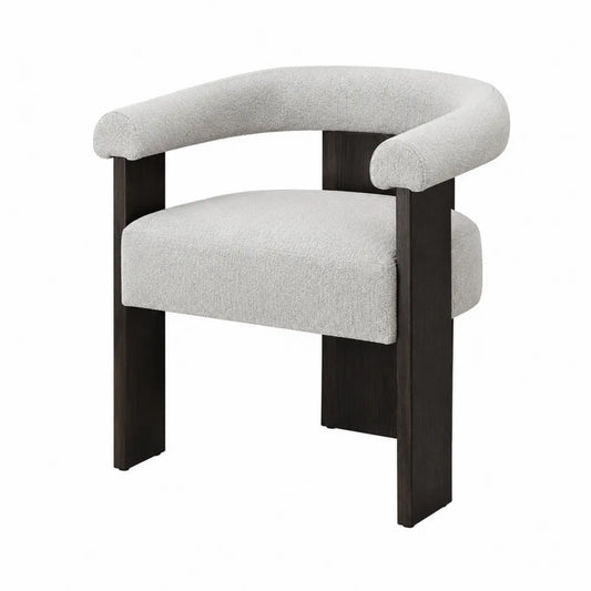 Chaise de salle à manger avec accoudoirs en tissu bouclé polyester beige et hévéa massif brun foncé 66 x 60 x 78 cm