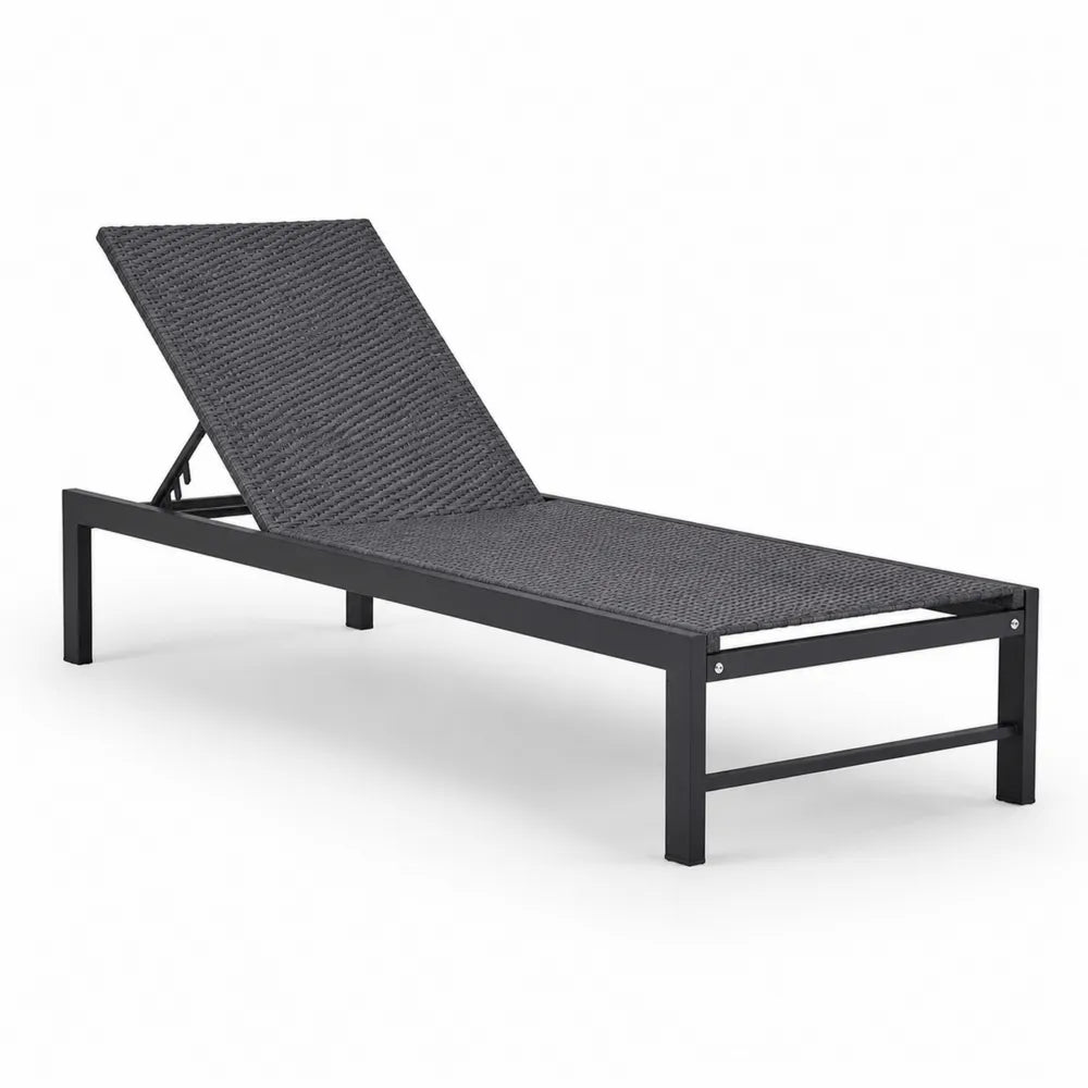 Bain de soleil de jardin réglable en aluminium noir et rotin synthétique PE gris anthracite 195 x 65 x 83 cm