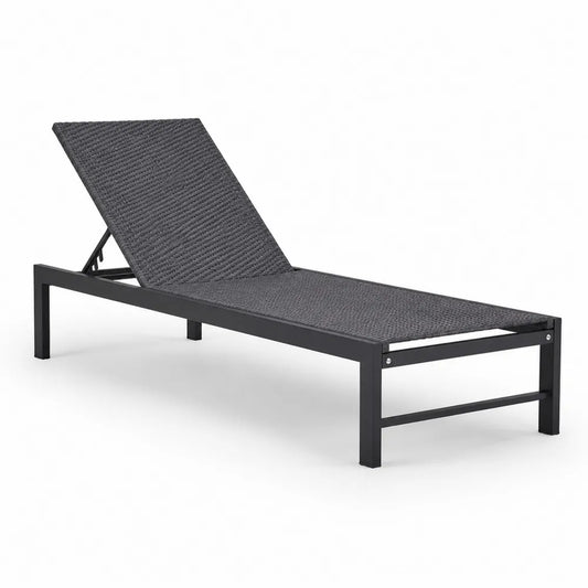 Bain de soleil de jardin réglable en aluminium noir et rotin synthétique PE gris anthracite 195 x 65 x 83 cm